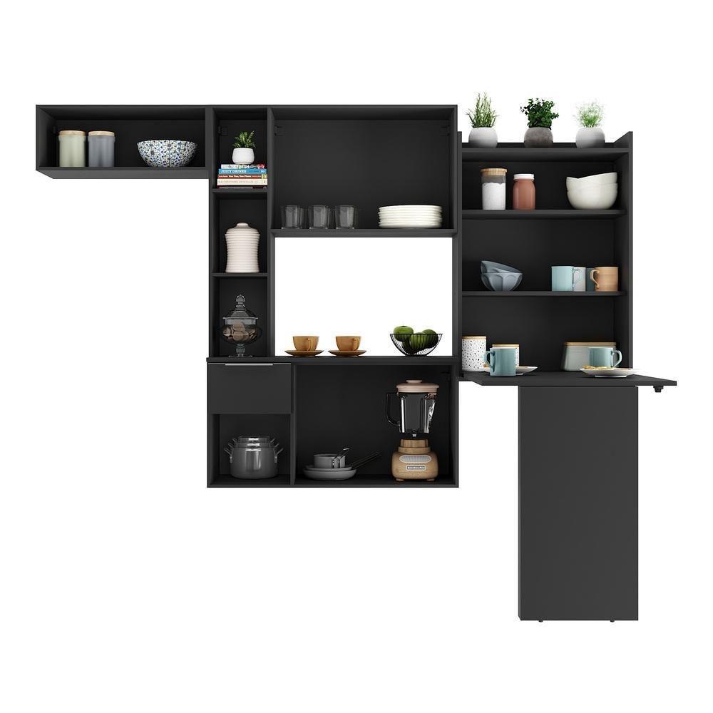 Armário De Cozinha Compacta Com Mesa Dobrável Sofia Multimóveis V2010 Preto Preto - 4