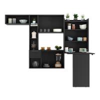 Armário De Cozinha Compacta Com Mesa Dobrável Sofia Multimóveis V2010 Preto Preto