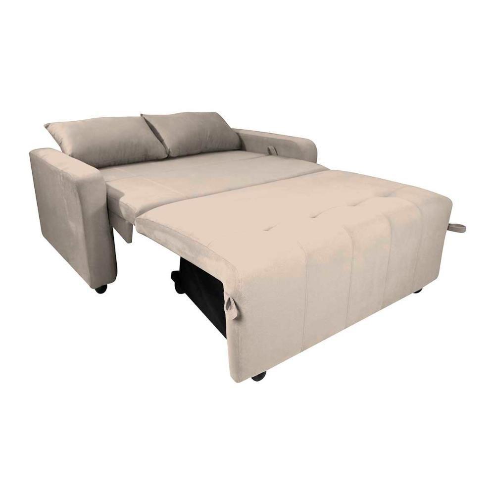 Sofá Cama Compacto 2 Lugares 1,38 Larg Amora New Matrix Suede Bege - 2