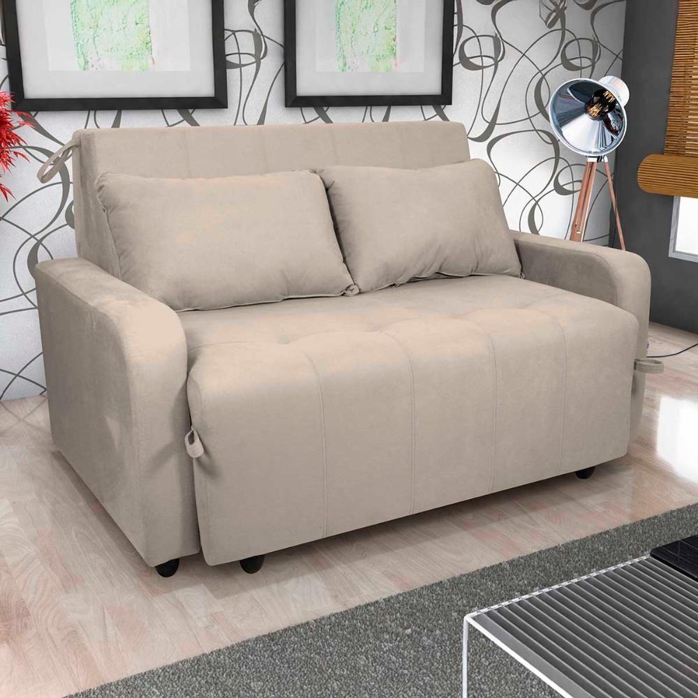 Sofá Cama Compacto 2 Lugares 1,38 Larg Amora New Matrix Suede Bege - 4