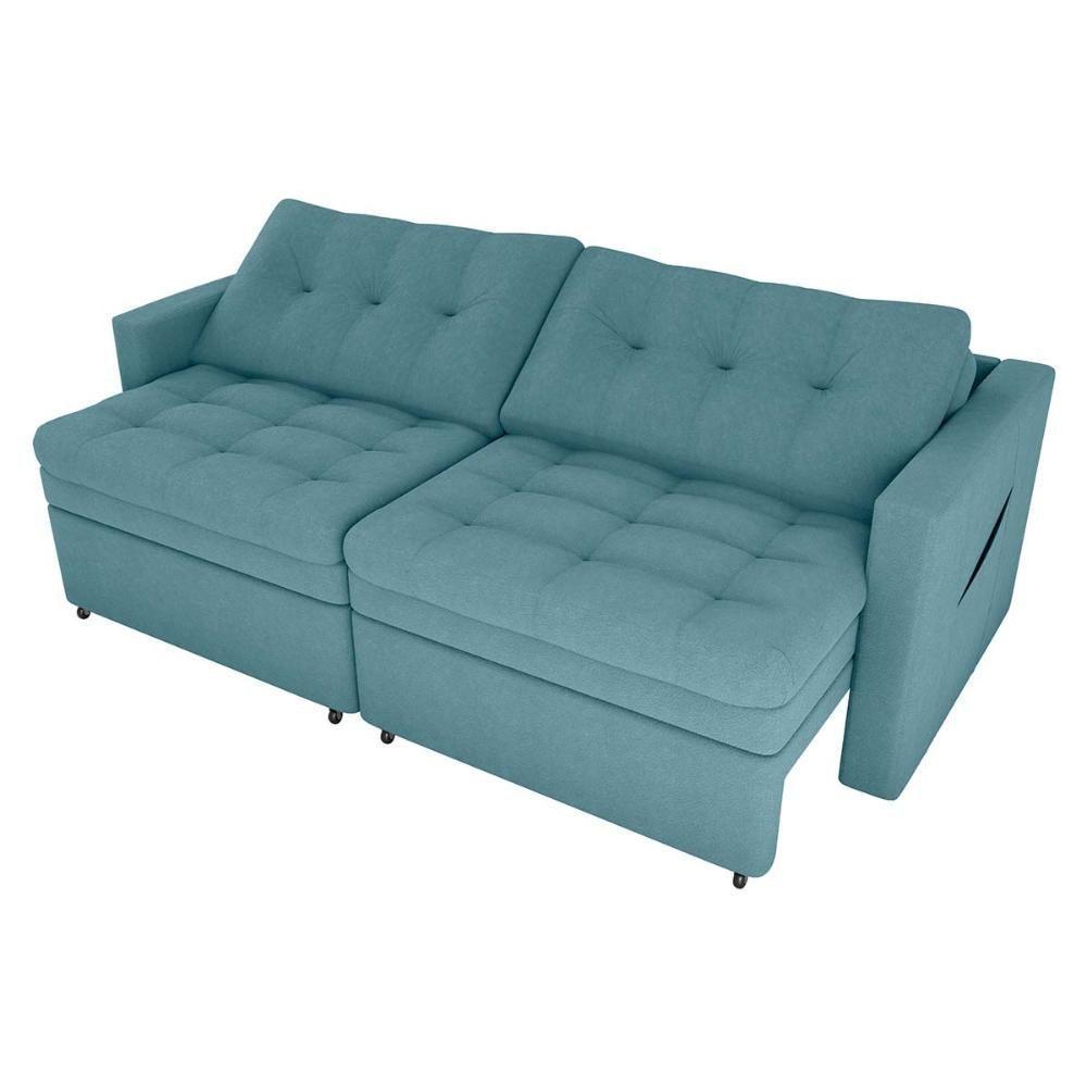 Sofá Cama Reclinável 2 Lugares Premium Com Assentos Dividido 2,20 Larg Nayla Matrix Boucle Azul - 2
