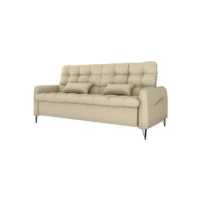 Sofá Cama Luxo 3 Lugares Casal Confortável Com Almofadas 2,00 Larg Pillar Matrix Linho Bege
