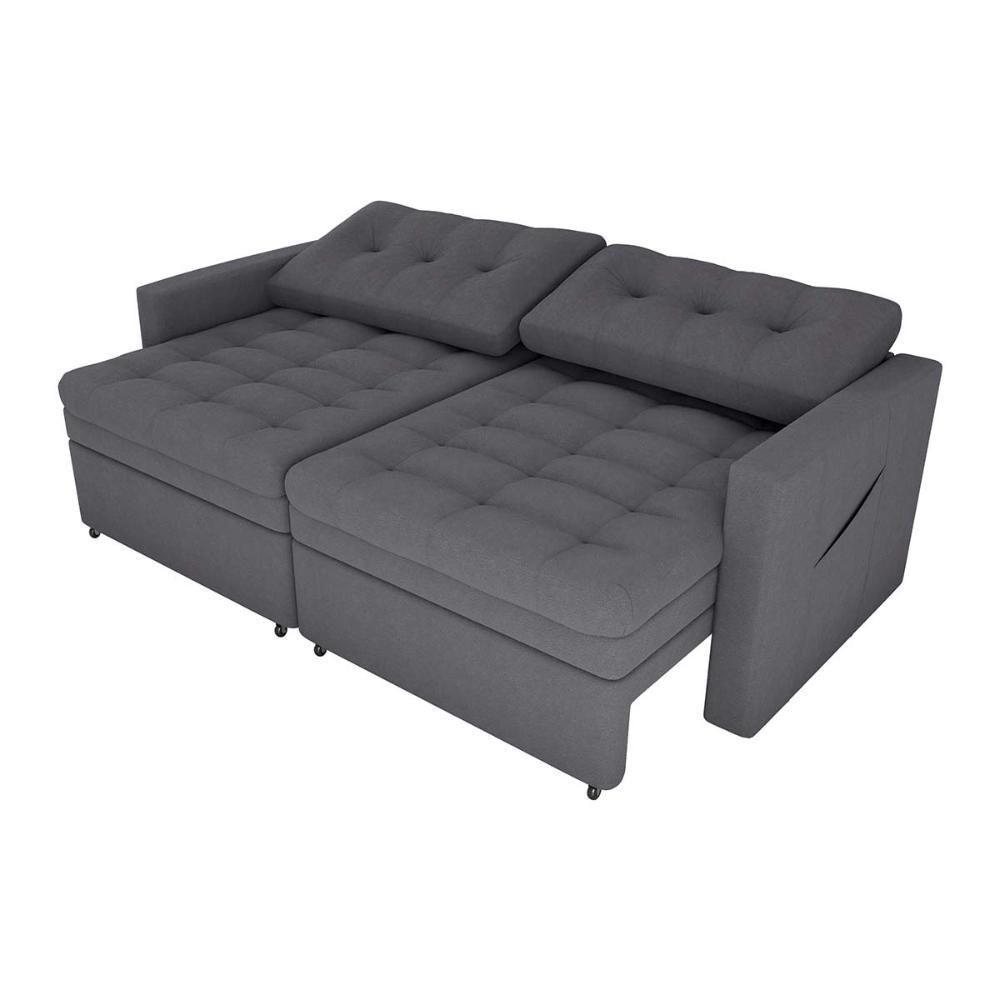 Sofá Cama Reclinável 2 Lugares Premium Com Assentos Dividido 2,20 Larg Nayla Matrix Boucle Cinza - 3
