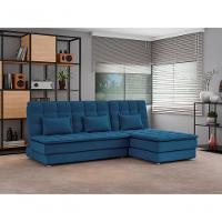 Conjunto Sofá Cama 3 Lugares Com Pillow Top E Chaise Penelope Matrix Veludo Turkey Petróleo - 2