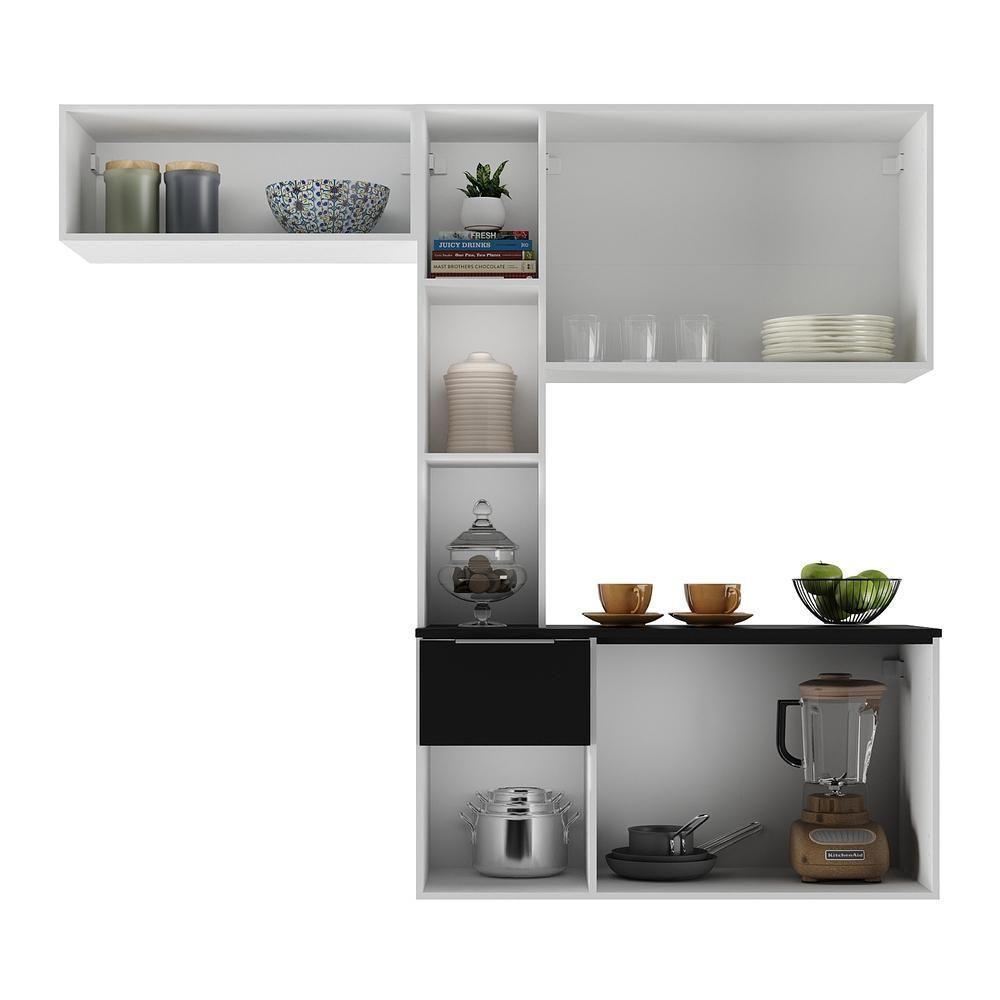 Armário De Cozinha Compacta Com Balcão Sofia Multimóveis V2005 Branco/Preto Branco/Preto - 3