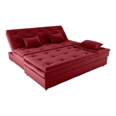 Conjunto Sofá Cama 3 Lugares Com Pillow Top E Chaise Penelope Matrix Veludo Vinho