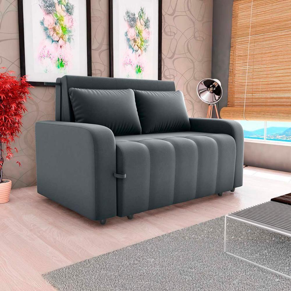 Sofá Cama Compacto 2 Lugares 1,38 Larg Amora New Matrix Veludo Cinza - 3