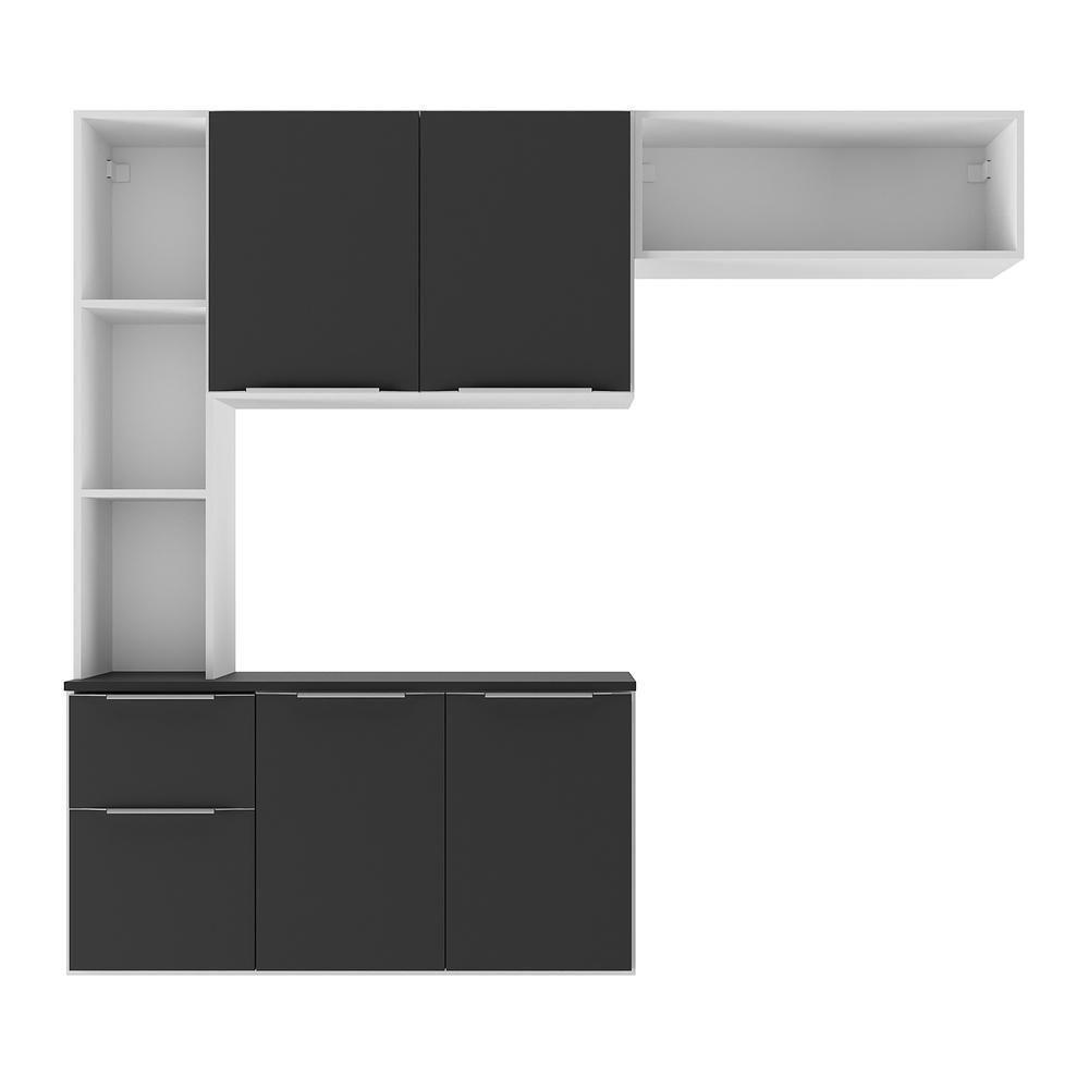 Armário De Cozinha Compacta Com Balcão Sofia Multimóveis V2003 Branco/Preto Branco/Preto - 2