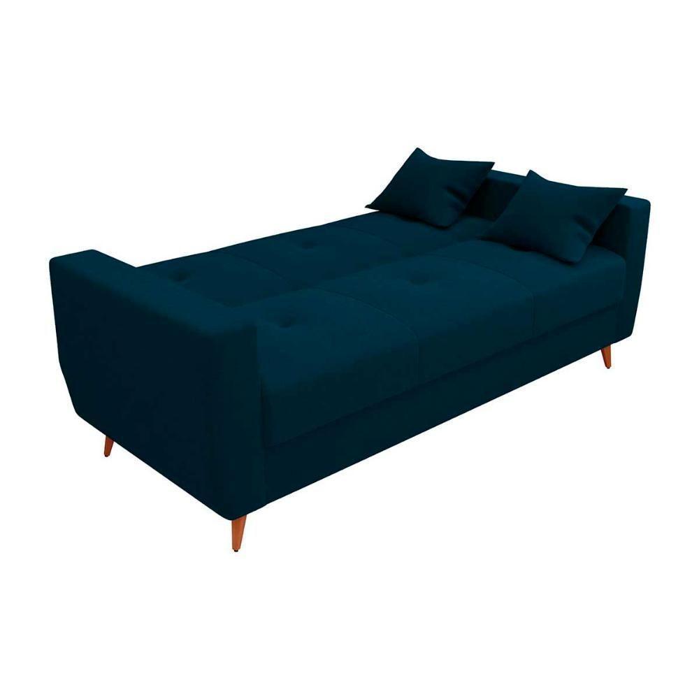 Sofá Cama Casal Premium 3 Lugares Com Baú 2,08 Larg Pamela Matrix Veludo Turkey Petróleo - 2