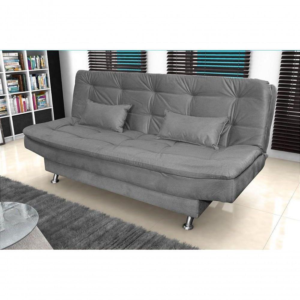 Sofá Cama 3 Lugares Com Pillow Reclinável 190 Larg Salomé Matrix Suede Cinza - 4