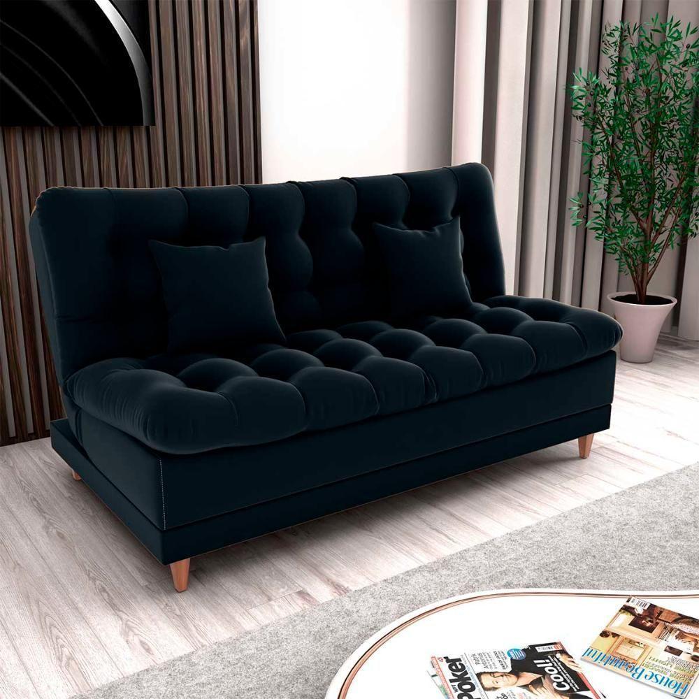 Sofá Cama 3 Lugares Casal Confortável 1,85 Larg Duda Matrix Veludo Preto - 2