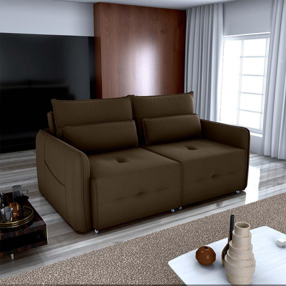 Sofá Cama 2 Lugares Com Com Assentos Divididos Premium Com Almofadas Celine Matrix Veludo Marrom - 4