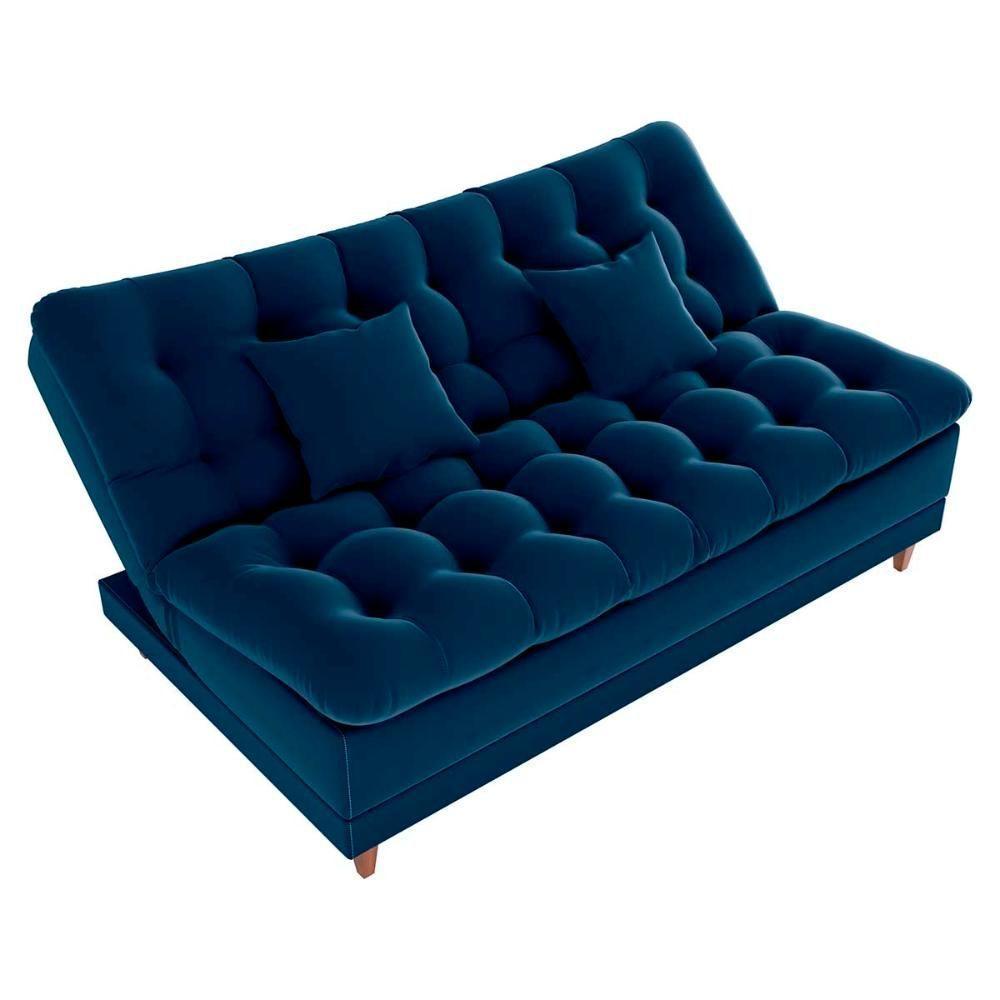 Sofá Cama 3 Lugares Casal Confortável 1,85 Larg Duda Matrix Veludo Azul - 2