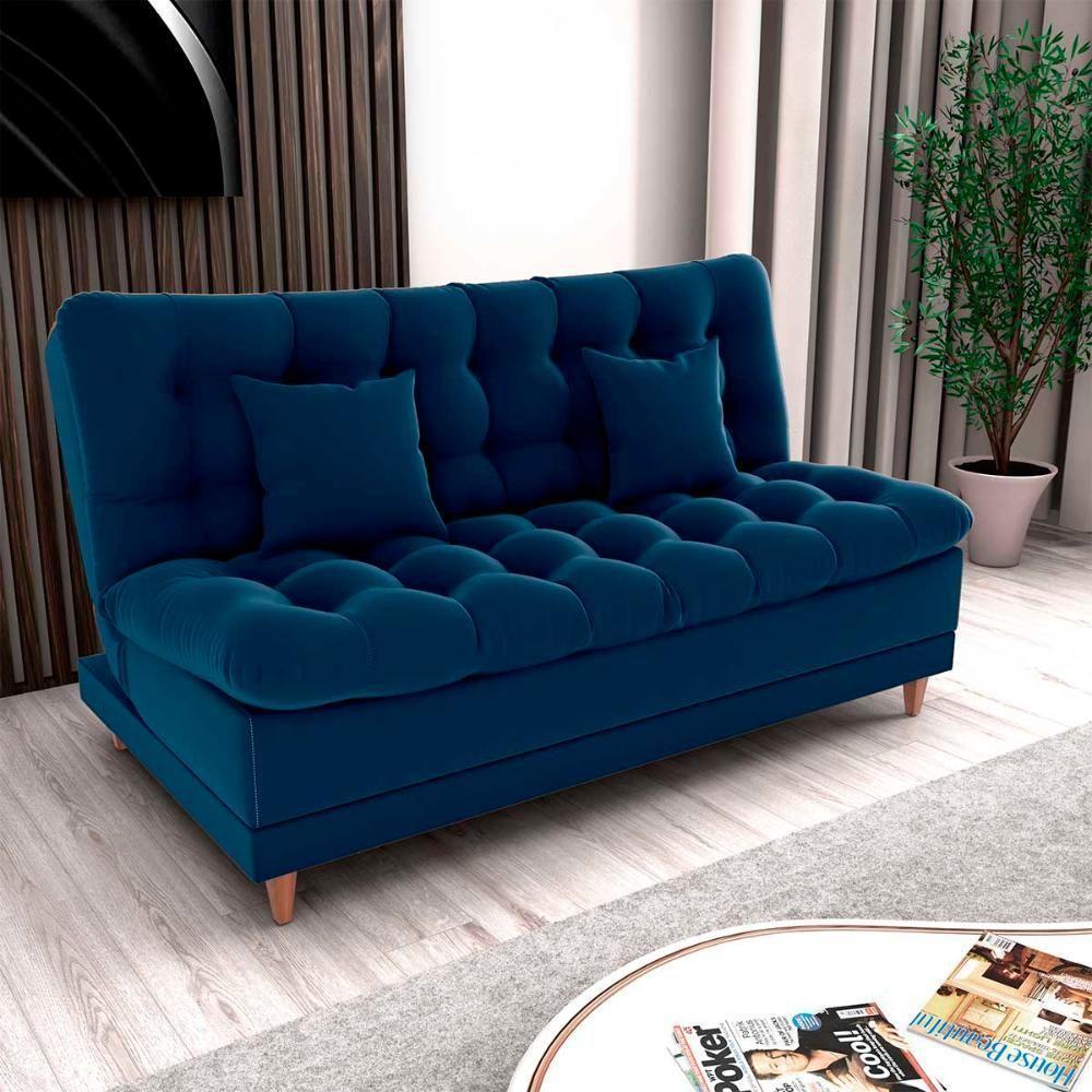 Sofá Cama 3 Lugares Casal Confortável 1,85 Larg Duda Matrix Veludo Azul - 3