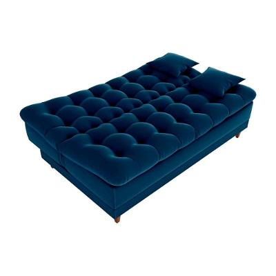Sofá Cama 3 Lugares Casal Confortável 1,85 Larg Duda Matrix Veludo Azul