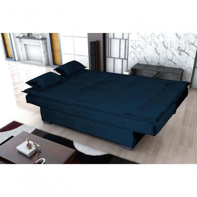 Sofá Cama 3 Lugares Casal Premium Reclinavel 1,80 Larg Esmeralda Matrix Veludo Azul