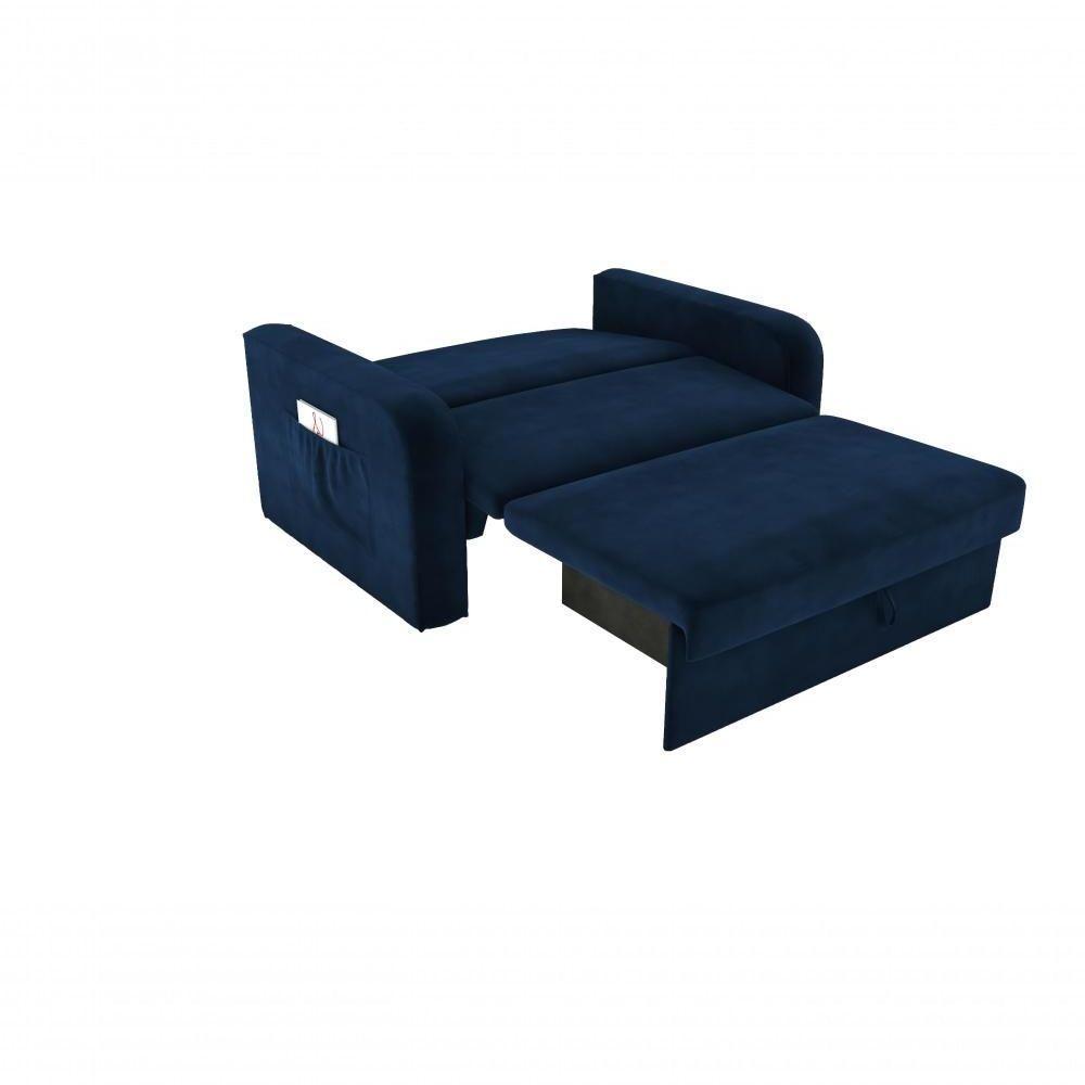 Sofá Cama 2 Lugares Compacto Com Baú 145 Larg Daiane Matrix Veludo Azul - 3