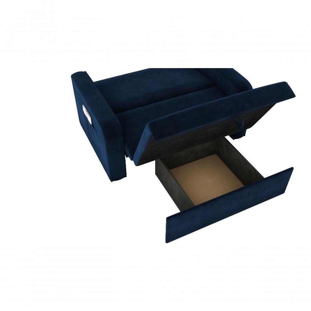 Sofá Cama 2 Lugares Compacto Com Baú 145 Larg Daiane Matrix Veludo Azul - 4