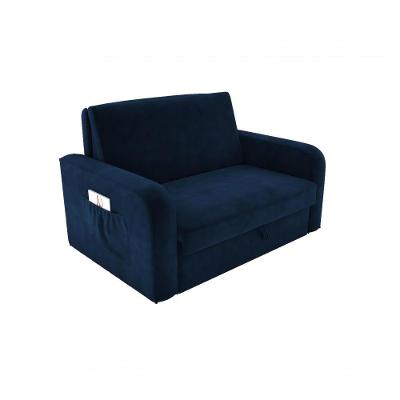 Sofá Cama 2 Lugares Compacto Com Baú 145 Larg Daiane Matrix Veludo Azul