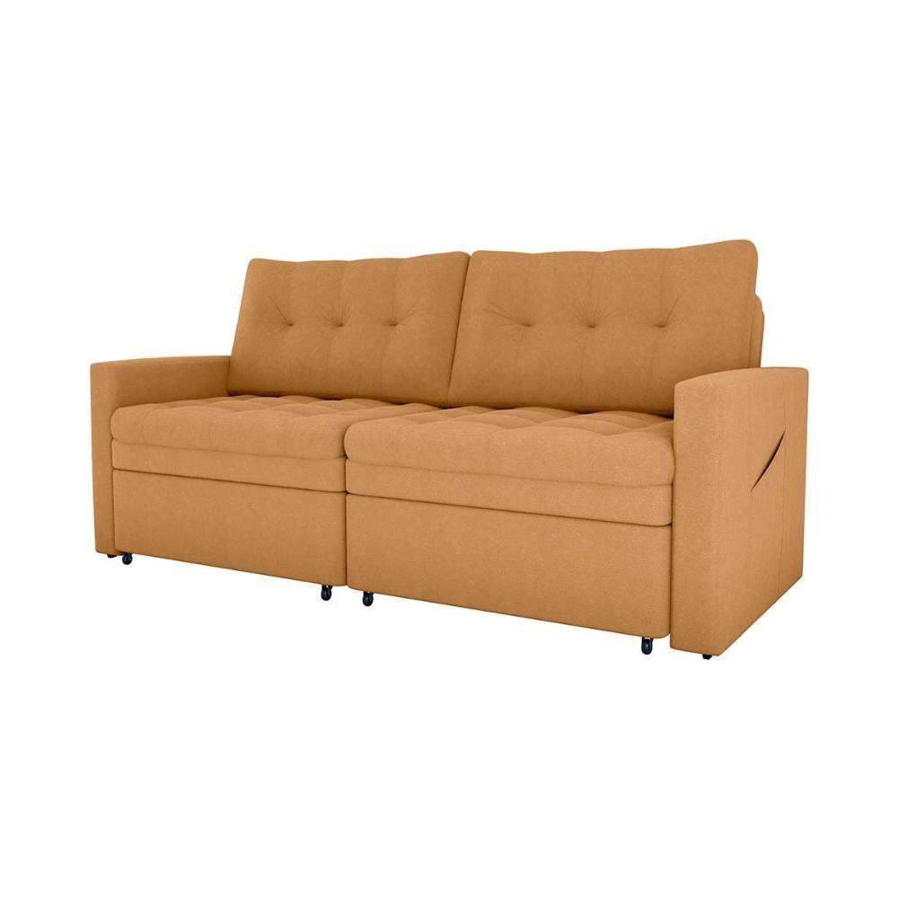 Sofá Cama Reclinável 2 Lugares Premium Com Assentos Dividido 2,20 Larg Nayla Matrix Boucle Mostarda - 1