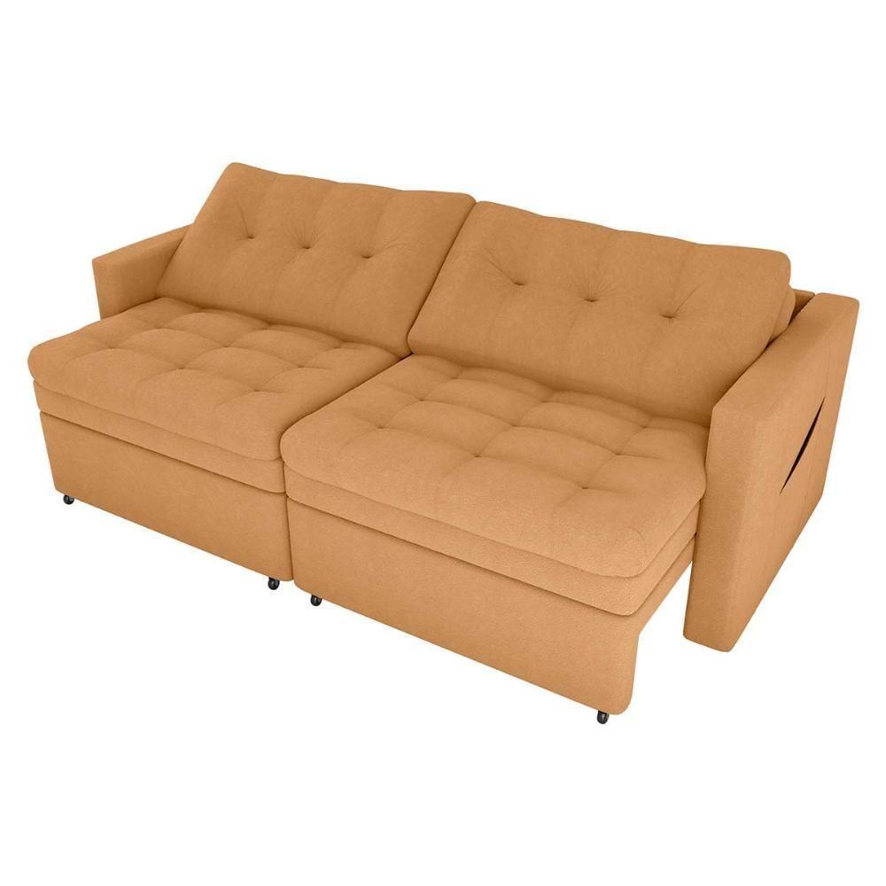 Sofá Cama Reclinável 2 Lugares Premium Com Assentos Dividido 2,20 Larg Nayla Matrix Boucle Mostarda - 2
