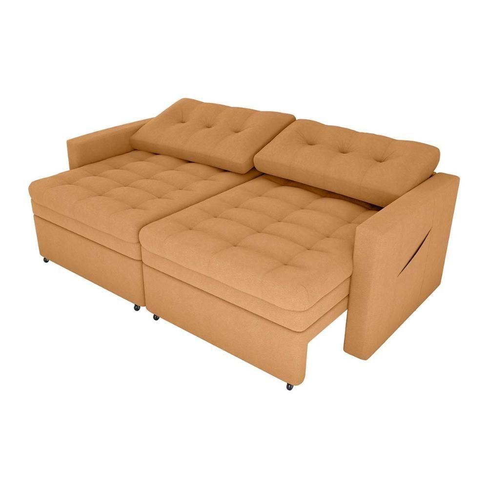 Sofá Cama Reclinável 2 Lugares Premium Com Assentos Dividido 2,20 Larg Nayla Matrix Boucle Mostarda - 3