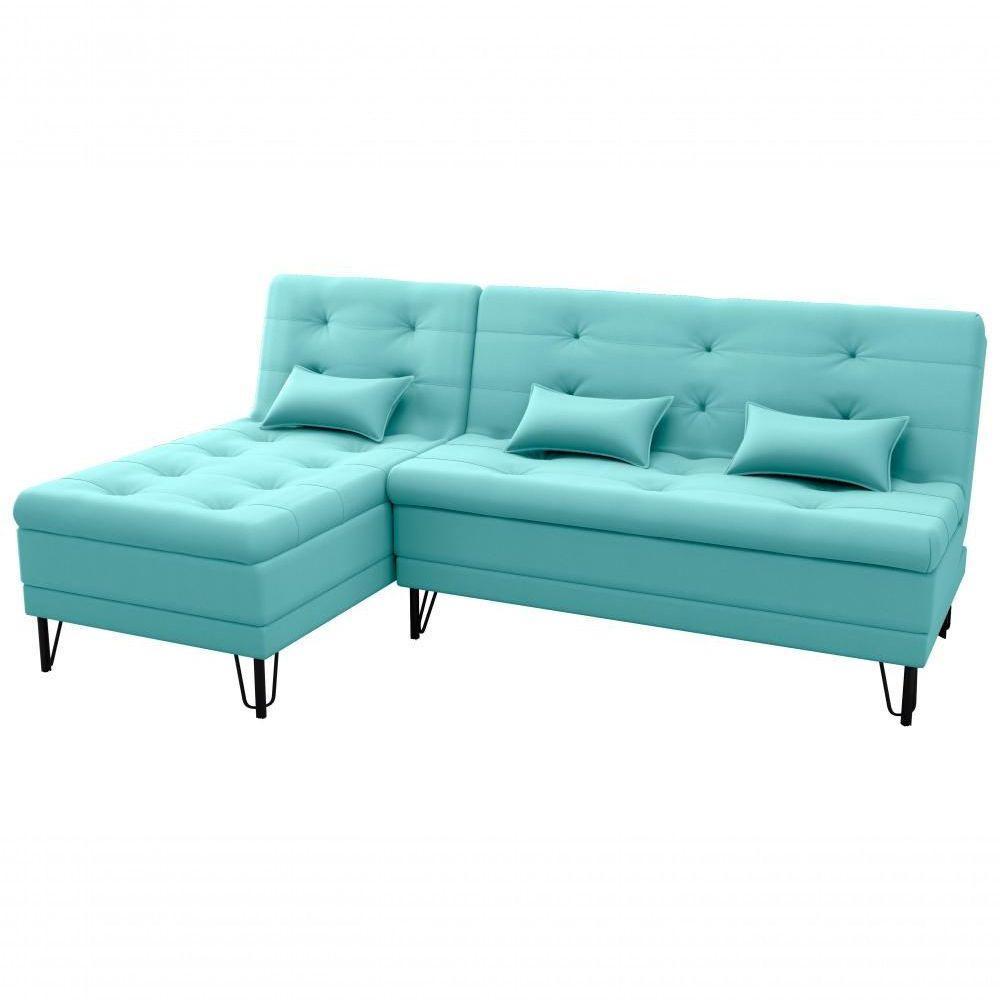 Sofá Cama 3 Lugares Com Chass Casal Luxo Premium Nice Matrix Veludo Verde Menta - 1