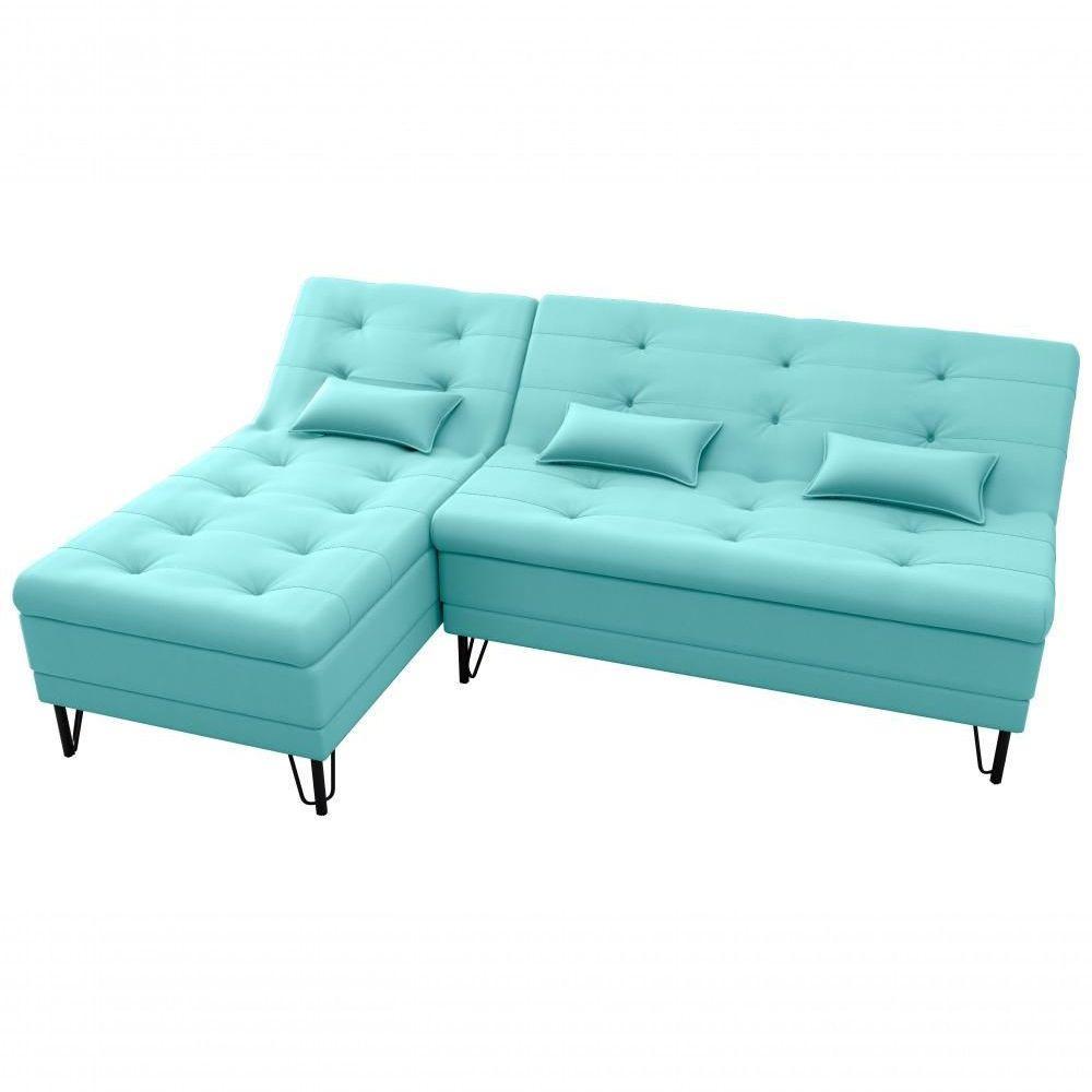 Sofá Cama 3 Lugares Com Chass Casal Luxo Premium Nice Matrix Veludo Verde Menta - 3