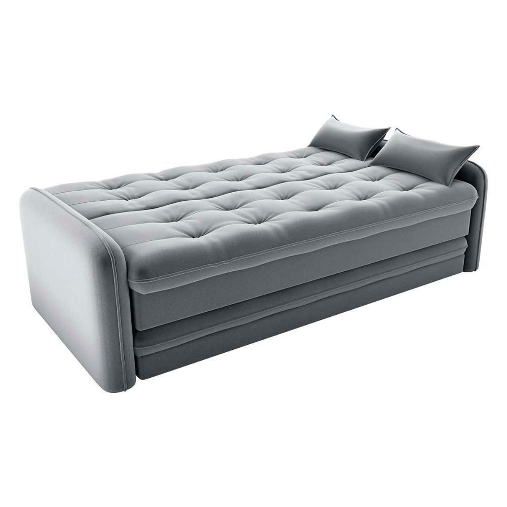 Sofá Cama Reclinável 3 Lugares Casal Com Bicama Auxiliar Madalena Matrix Veludo Cinza - 3