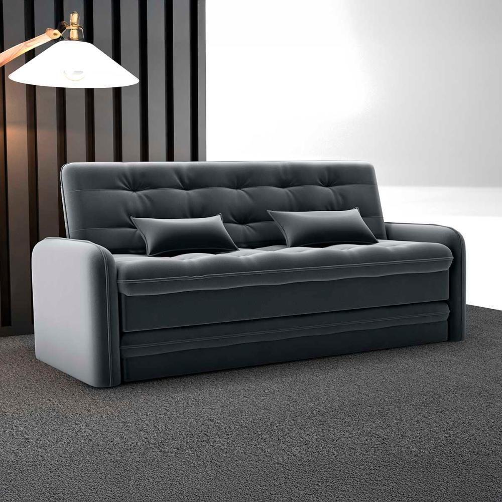 Sofá Cama Reclinável 3 Lugares Casal Com Bicama Auxiliar Madalena Matrix Veludo Cinza - 5
