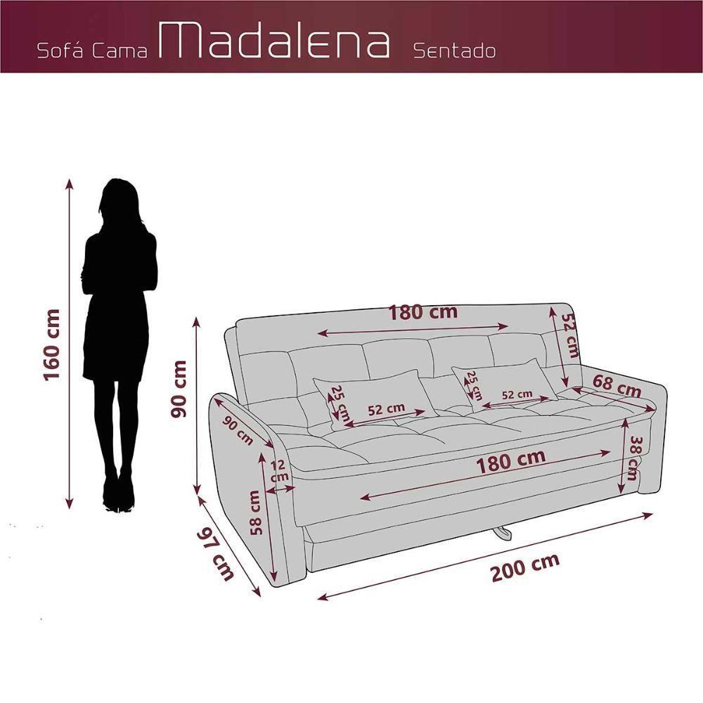 Sofá Cama Reclinável 3 Lugares Casal Com Bicama Auxiliar Madalena Matrix Veludo Cinza - 7
