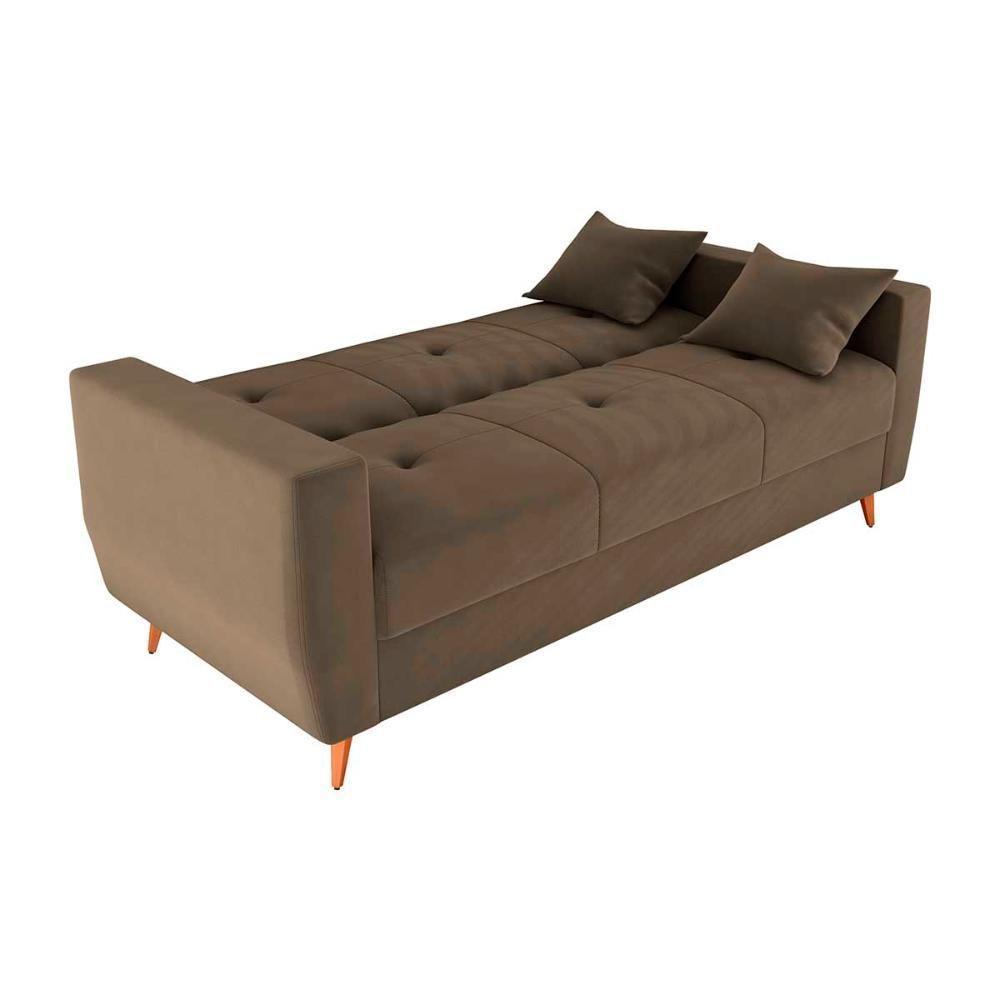 Sofá Cama Casal Premium 3 Lugares Com Baú 2,08 Larg Pamela Matrix Veludo Capuccino - 2