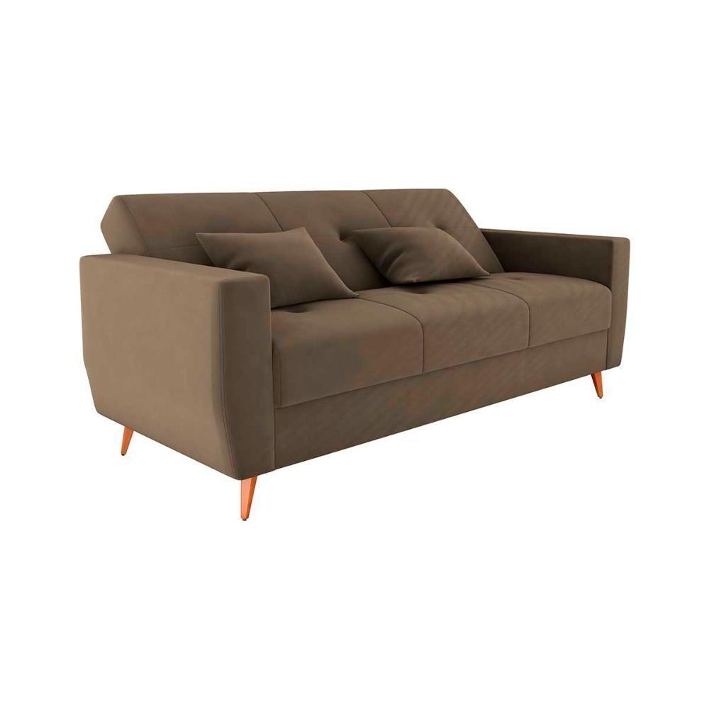 Sofá Cama Casal Premium 3 Lugares Com Baú 2,08 Larg Pamela Matrix Veludo Capuccino - 3