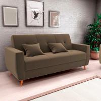 Sofá Cama Casal Premium 3 Lugares Com Baú 2,08 Larg Pamela Matrix Veludo Capuccino