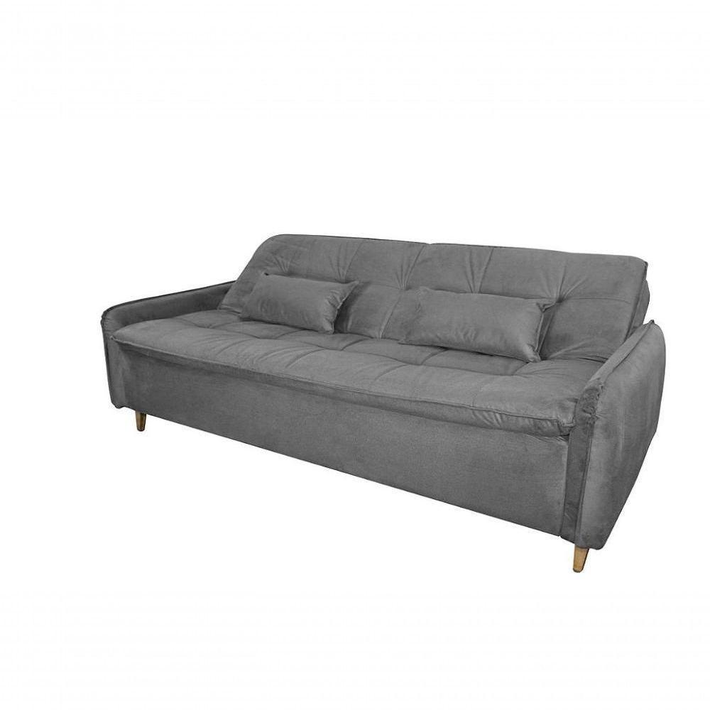 Sofá Cama 3 Lugares Casal Premium Reclinável Com Almofadas 2,06 Larg Donna Matrix Suede Cinza - 2