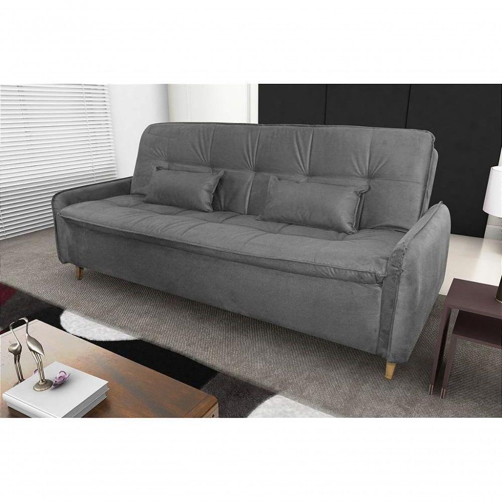 Sofá Cama 3 Lugares Casal Premium Reclinável Com Almofadas 2,06 Larg Donna Matrix Suede Cinza - 4