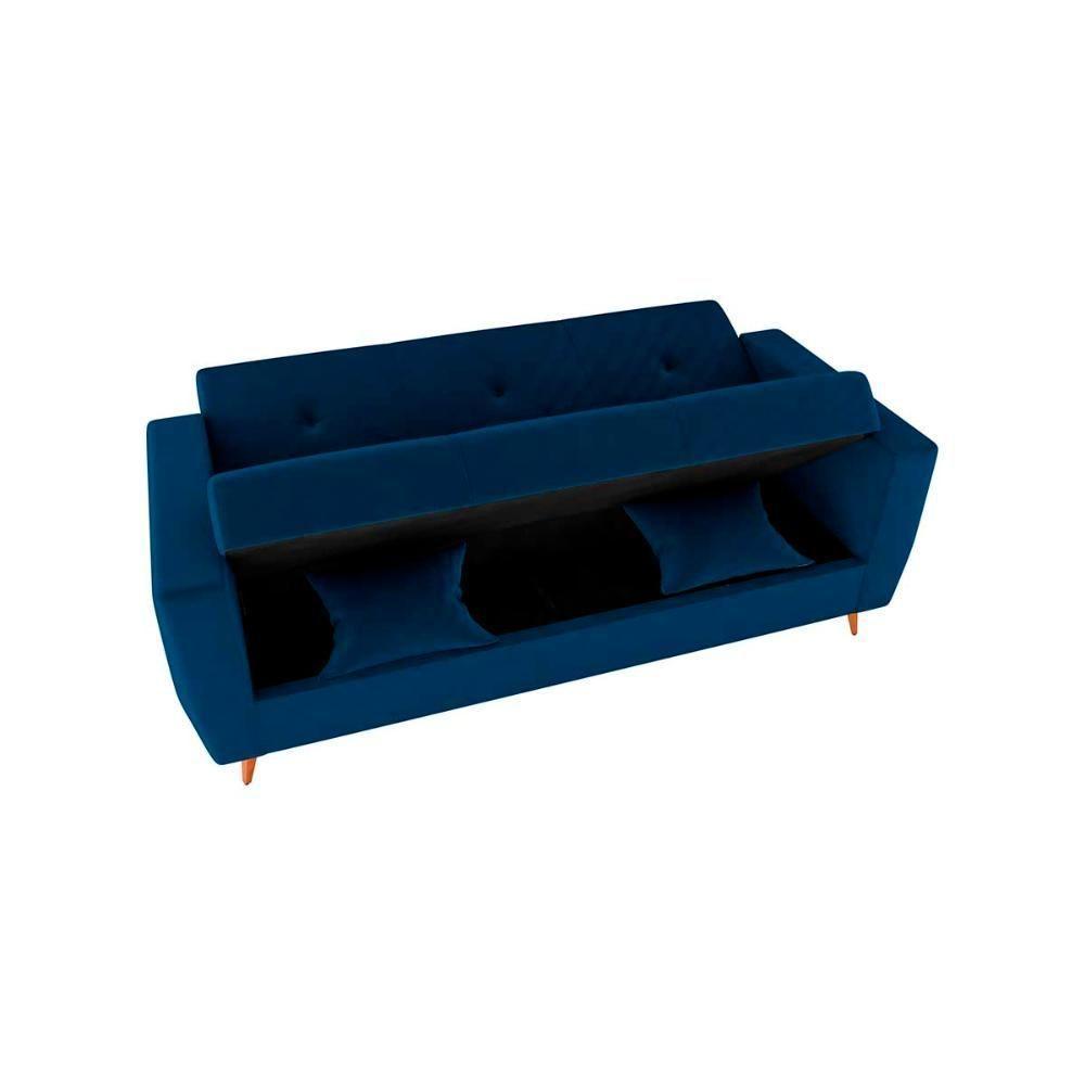 Sofá Cama Casal Premium 3 Lugares Com Baú 2,08 Larg Pamela Matrix Veludo Azul - 1