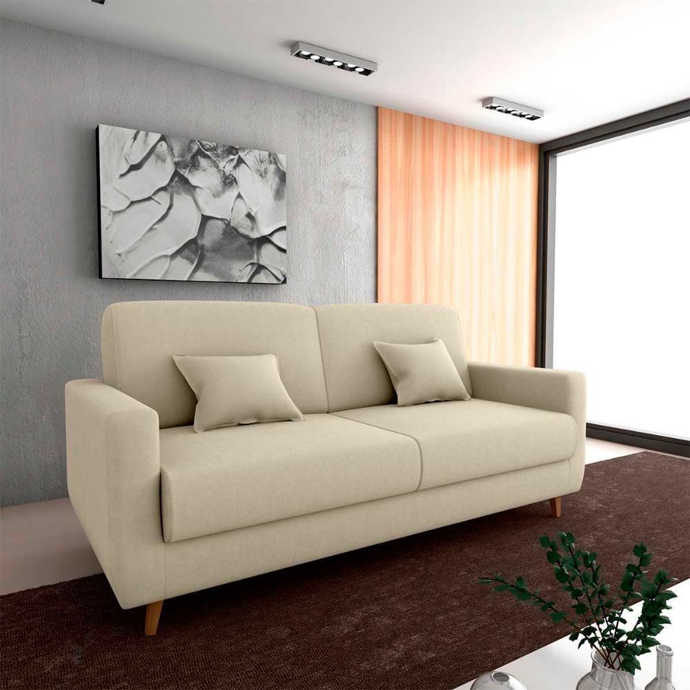Sofá Cama Premium 3 Lugares 1,90 Larg Emilia Matrix Suede Bege - 2
