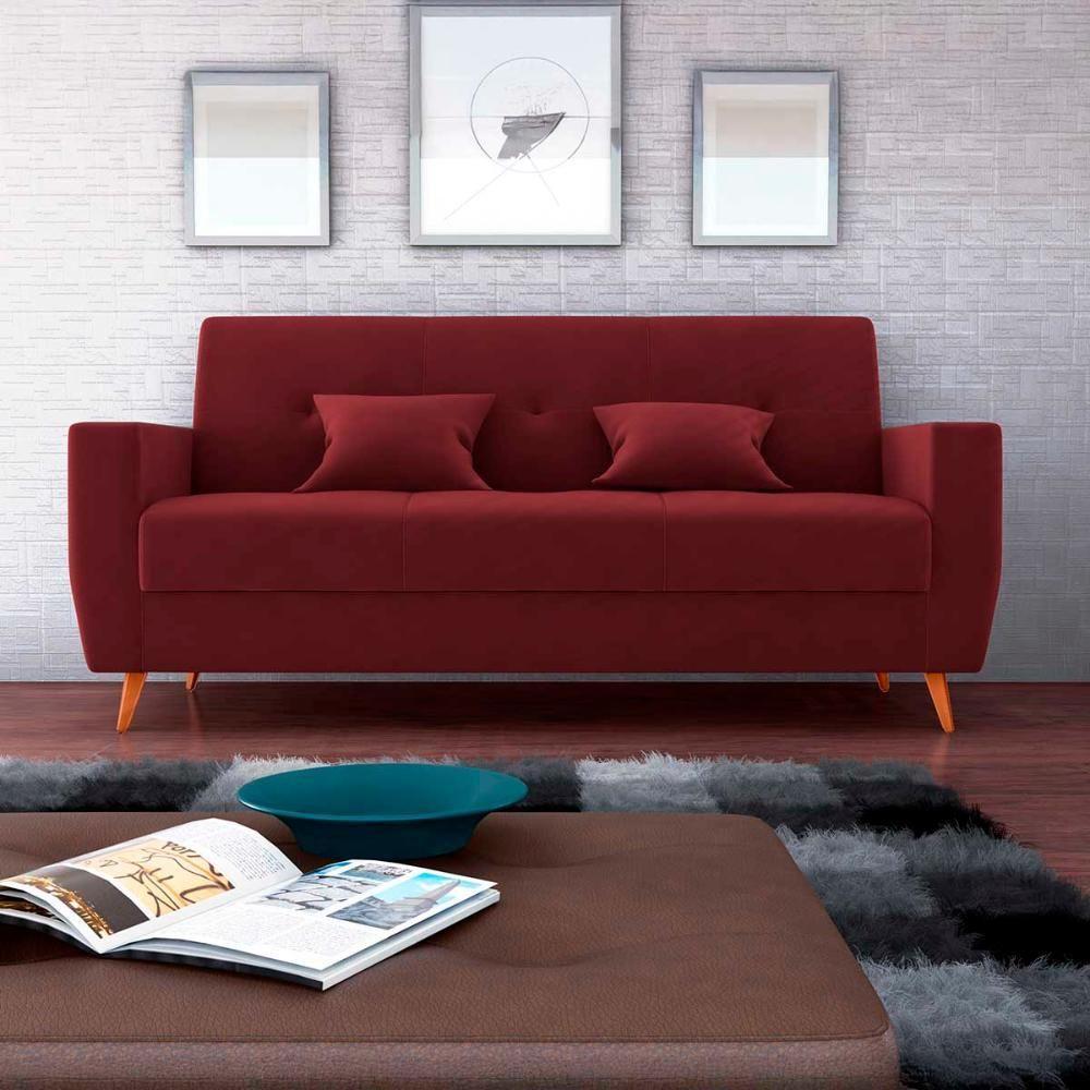 Sofá Cama Casal Premium 3 Lugares Com Baú 2,08 Larg Pamela Matrix Veludo Vinho - 3