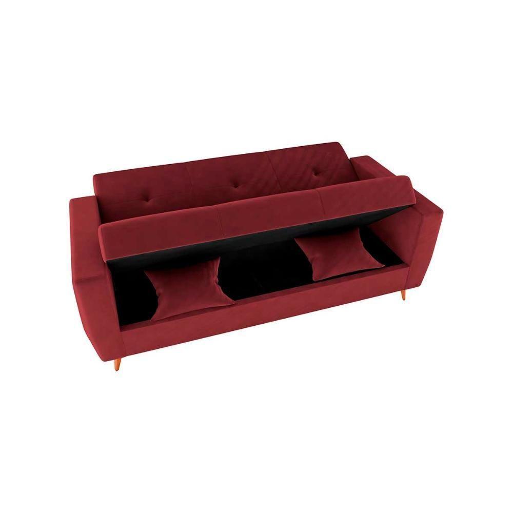 Sofá Cama Casal Premium 3 Lugares Com Baú 2,08 Larg Pamela Matrix Veludo Vinho - 4