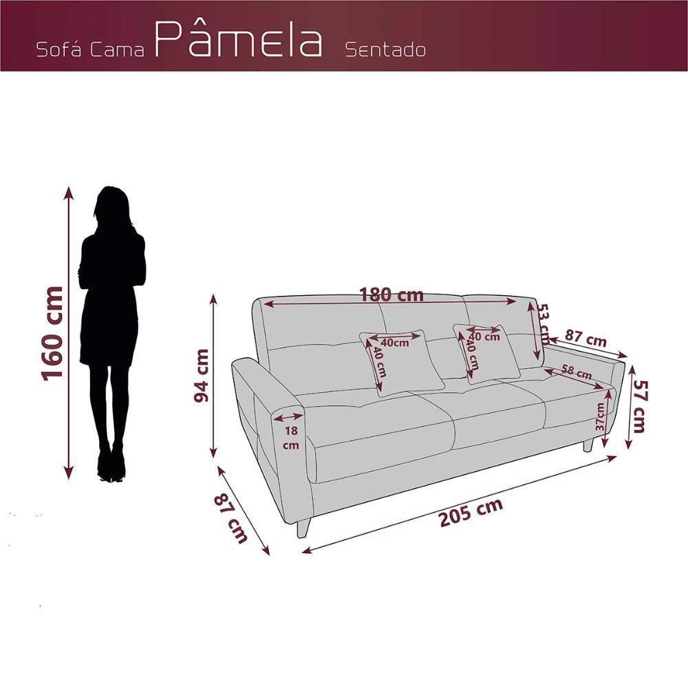 Sofá Cama Casal Premium 3 Lugares Com Baú 2,08 Larg Pamela Matrix Veludo Vinho - 6