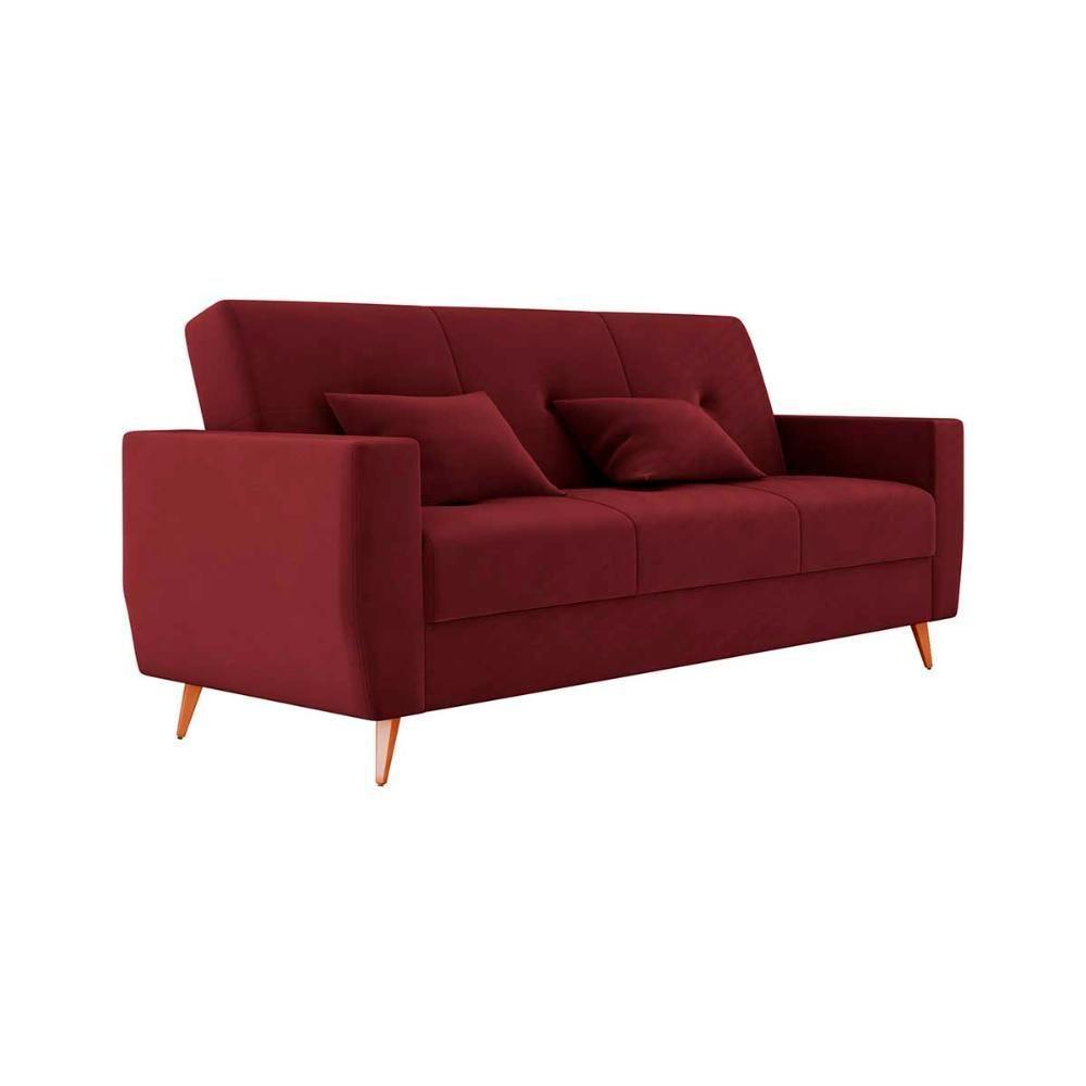 Sofá Cama Casal Premium 3 Lugares Com Baú 2,08 Larg Pamela Matrix Veludo Vinho - 7