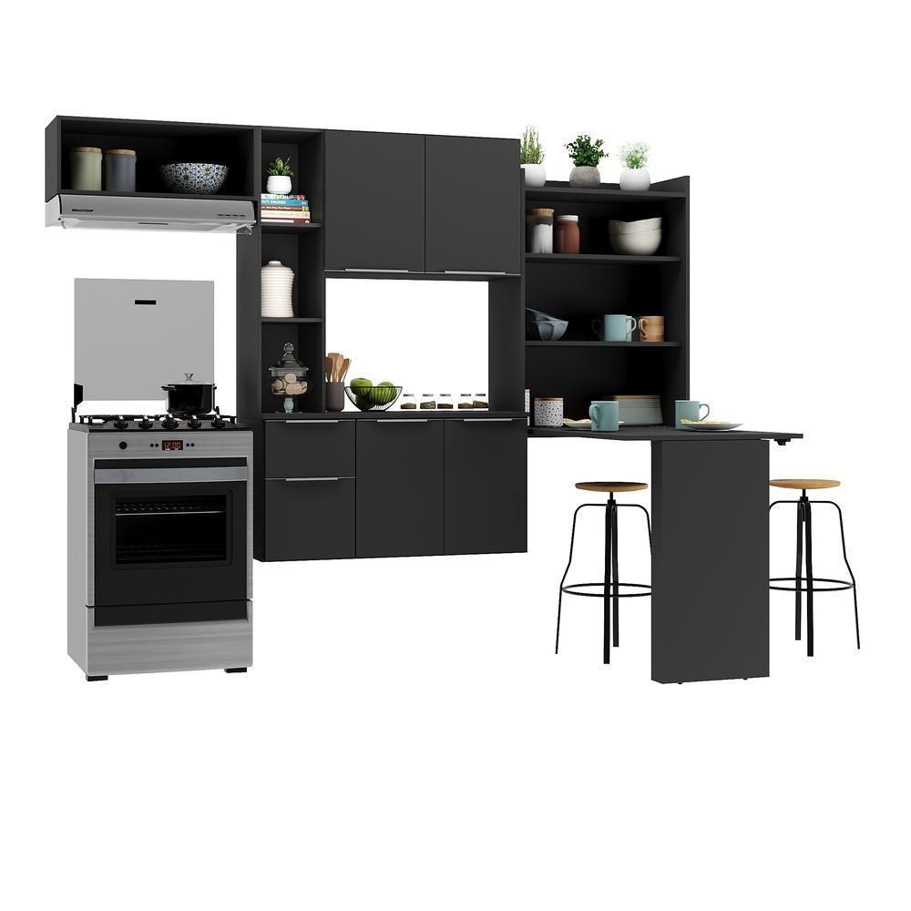 Armário De Cozinha Compacta Com Mesa Dobrável Sofia Multimóveis V2009 Preto Preto - 1