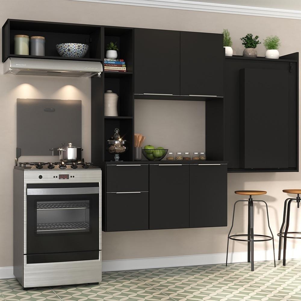 Armário De Cozinha Compacta Com Mesa Dobrável Sofia Multimóveis V2009 Preto Preto - 2