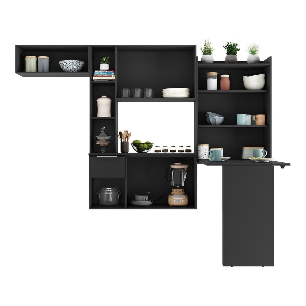 Armário De Cozinha Compacta Com Mesa Dobrável Sofia Multimóveis V2009 Preto Preto - 4