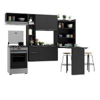 Armário De Cozinha Compacta Com Mesa Dobrável Sofia Multimóveis V2009 Preto Preto - 1