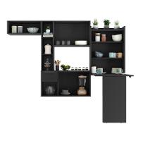 Armário De Cozinha Compacta Com Mesa Dobrável Sofia Multimóveis V2009 Preto Preto