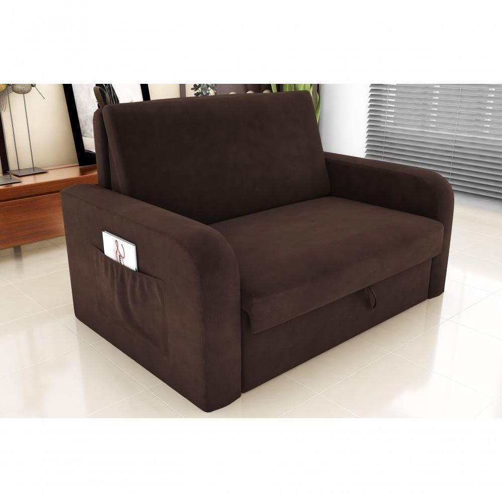 Sofá Cama 2 Lugares Compacto Com Baú 145 Larg Daiane Matrix Suede Marrom - 2