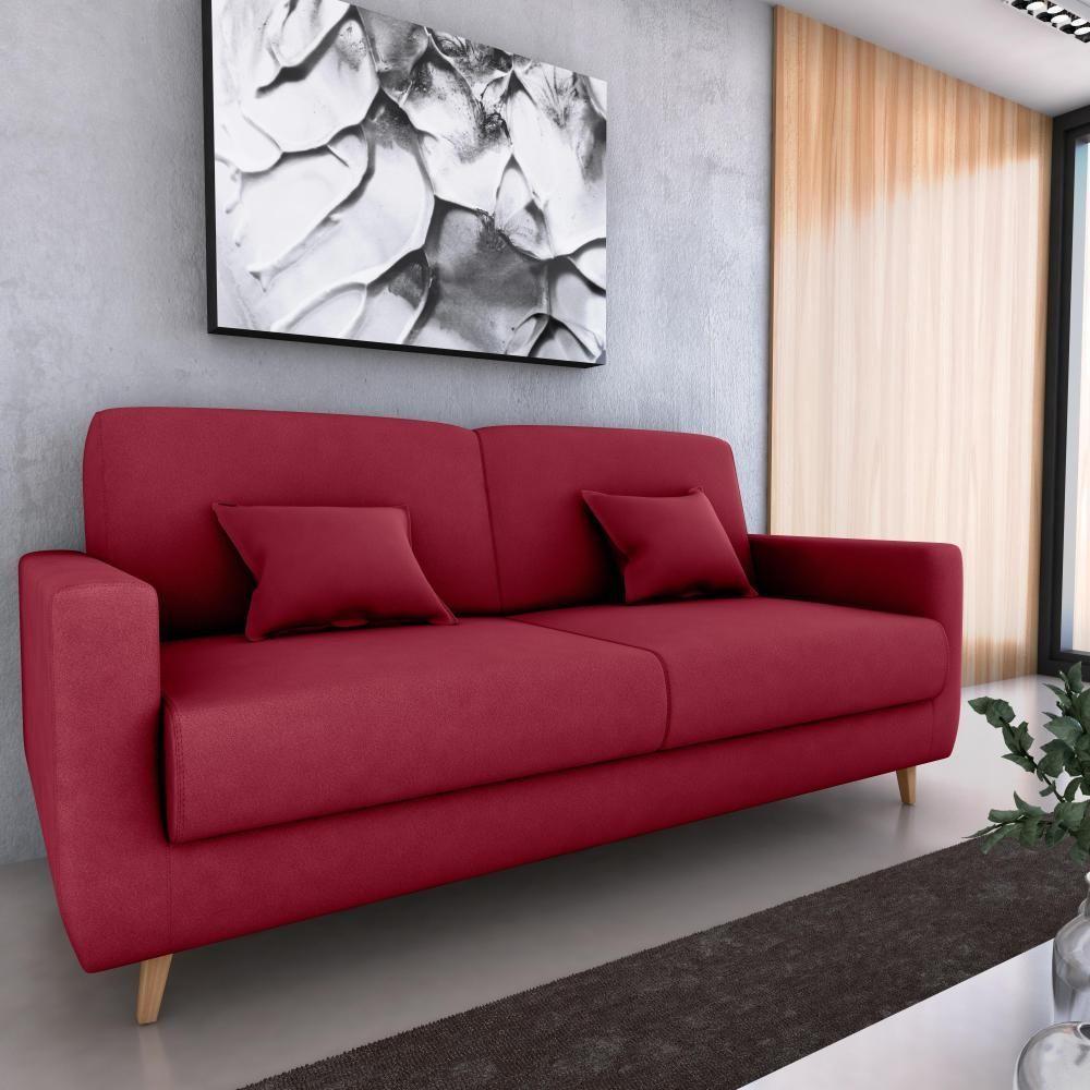 Sofá Cama Premium 3 Lugares 1,90 Larg Emilia Matrix Veludo Vinho - 2