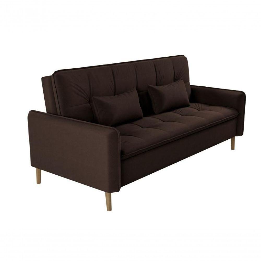 Sofá Cama 3 Lugares Casal Premium Reclinável Com Almofadas 2,06 Larg Donna Matrix Veludo Marrom - 1